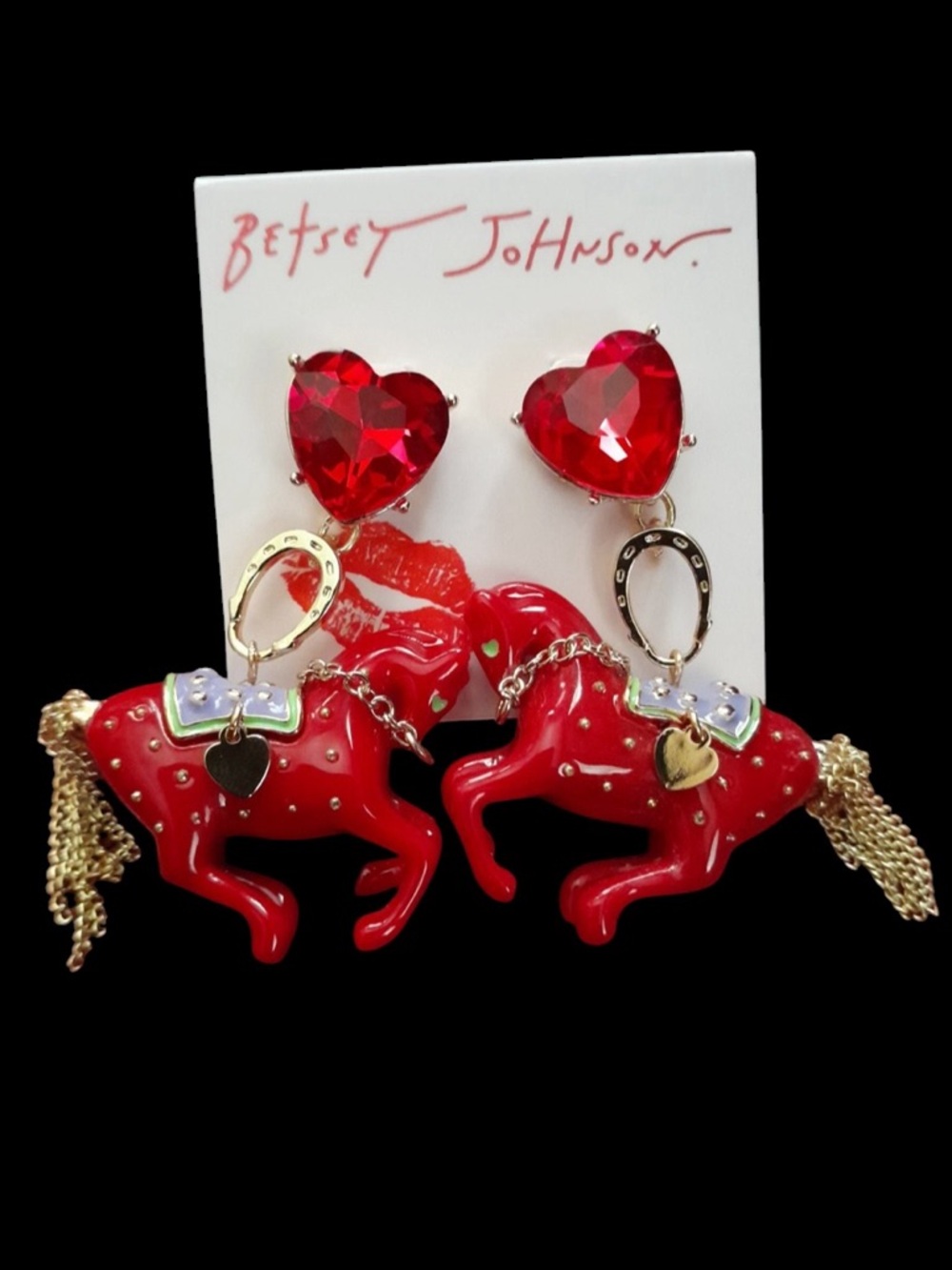 BETSEY JOHNSON Chinese Zodiac Bold Year of the Horse Pendant Earrings NEW NWT - Picture 2 of 7